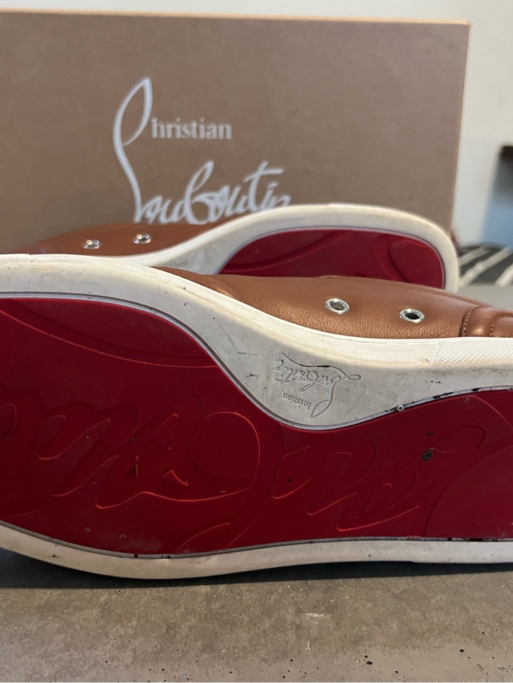 Christian Louboutin Men’s Brown Leather Low-Top Sneakers with White Sole - Picture 11 of 12